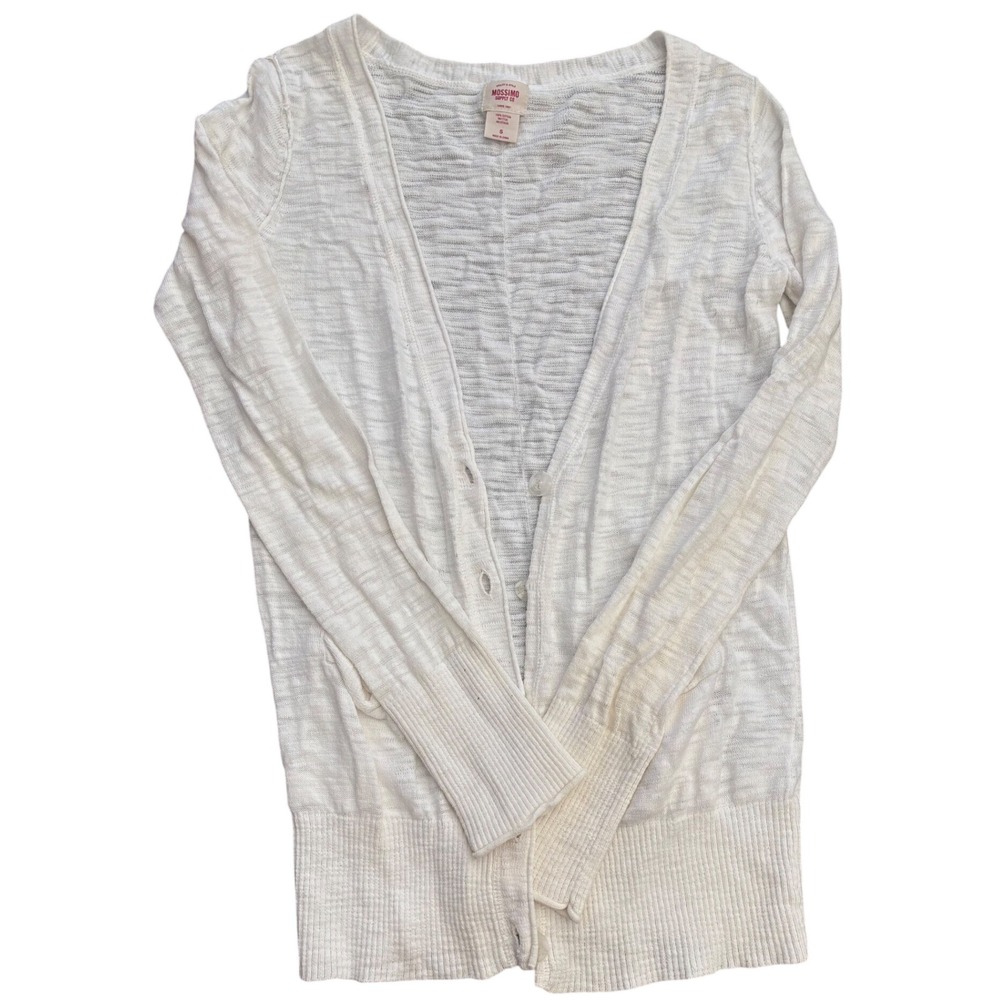 Mossimo Supply Co White Cotton Slub Knit Cardigan Button Up V-Neck Small